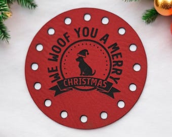 We Woof You A Merry Christmas PATCHES!  Knit Hat Patch! Crochet Beanie Patches! Christmas! Holidays! Winter! Cup Cozy Patch!Puppy!