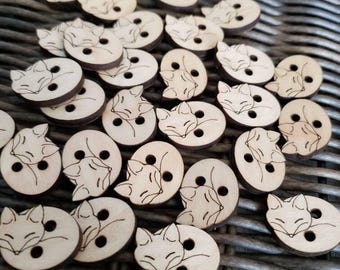 Fox Wooden Buttons: 3/4" Sleeping Fox Craft Embellishments
