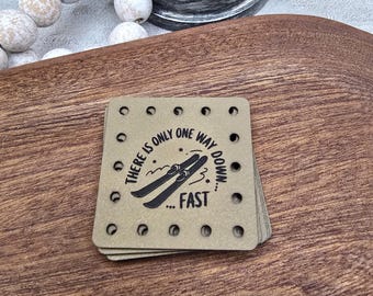 There is Only One Way Down FAST Faux Leather Patch! Knit Hat Patch!  Crochet Beanie Patch!  Cup Cozy Patch! Winter! Snow! Sports! Skiing