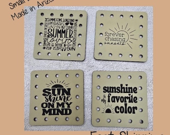 Sunshine Faux Leather Engraved Patches | Sarcasm & Style Sew-On Labels for Crochet, Knit, and Handmade Goods | No holes on request  Set of 4
