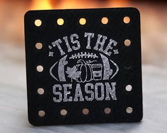 Tis the Season Football Faux Leather Patch! Crochet! Knitting! Sports! Cup Cozy Patch! Beanie Patch! Game Night! Pumpkin! Leaf! Coffee!