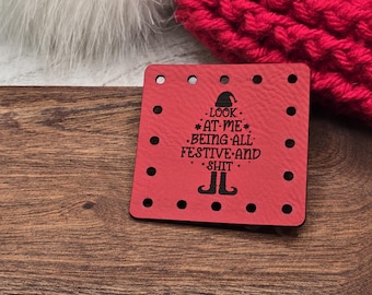 Look at me Being All Festive and Sh*t Faux Leather Patches Crochet Beanies ~ Cozies ~ Ear warmers ~ Knit Hats