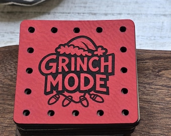 Grinch Mode  Faux Leather Patches Crochet Beanies ~ Cozies ~ Ear warmers ~ Knit Hats