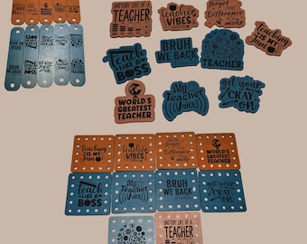 Set of 10 Teacher Faux Leather Patches! Glue On! No Holes! Fold Over Tags! Holes Sew On! Crochet Cozy Patches! Teaching! Vibes! Greatest