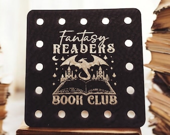 Fantasy Readers Book Club Faux Leather Patch!  Crochet! Knitting! Patches! Beanie Patch! Product tags! Book lover!  Read!