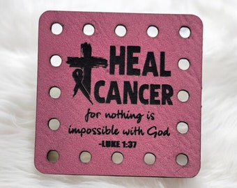 Heal Cancer Ribbon Vegan-Friendly Faux Leather! Knit Hat Patch! Crochet Patch! Cozy Patches! October Awareness!  Support! God! Luke 1:37