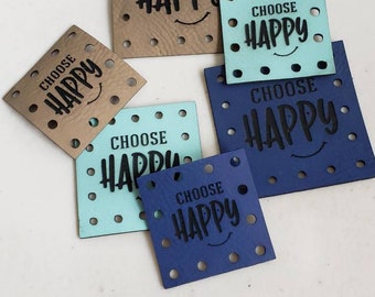 Choose Happy Vegan Leather Patch!  Blanket Patches! Knit Hat Patch!  Crochet Beanie Patch!  Cup Cozy Patches!  Vegan Patches!