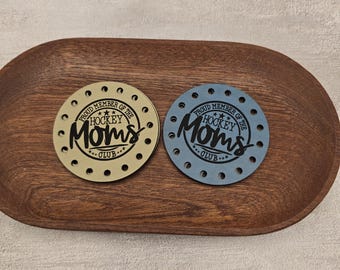 Proud Member Of The Hockey Moms Club Repeat Faux Leather Patches Crochet Beanies ~ Cozies ~ Ear warmers ~ Knit Hats ~ Sports ~ Hockey