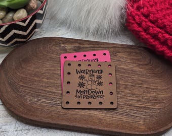 Warning Meltdown in Progress Faux Leather Patches Crochet Beanies ~ Cozies ~ Ear warmers ~ Knit Hats
