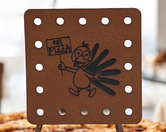 Eat Pizza Turkey Faux Leather Patch!  Crochet! Knitting! Patches! Beanie Patch! Cozy Patch! Thanksgiving! Autumn! Coffee Cozy Patch!