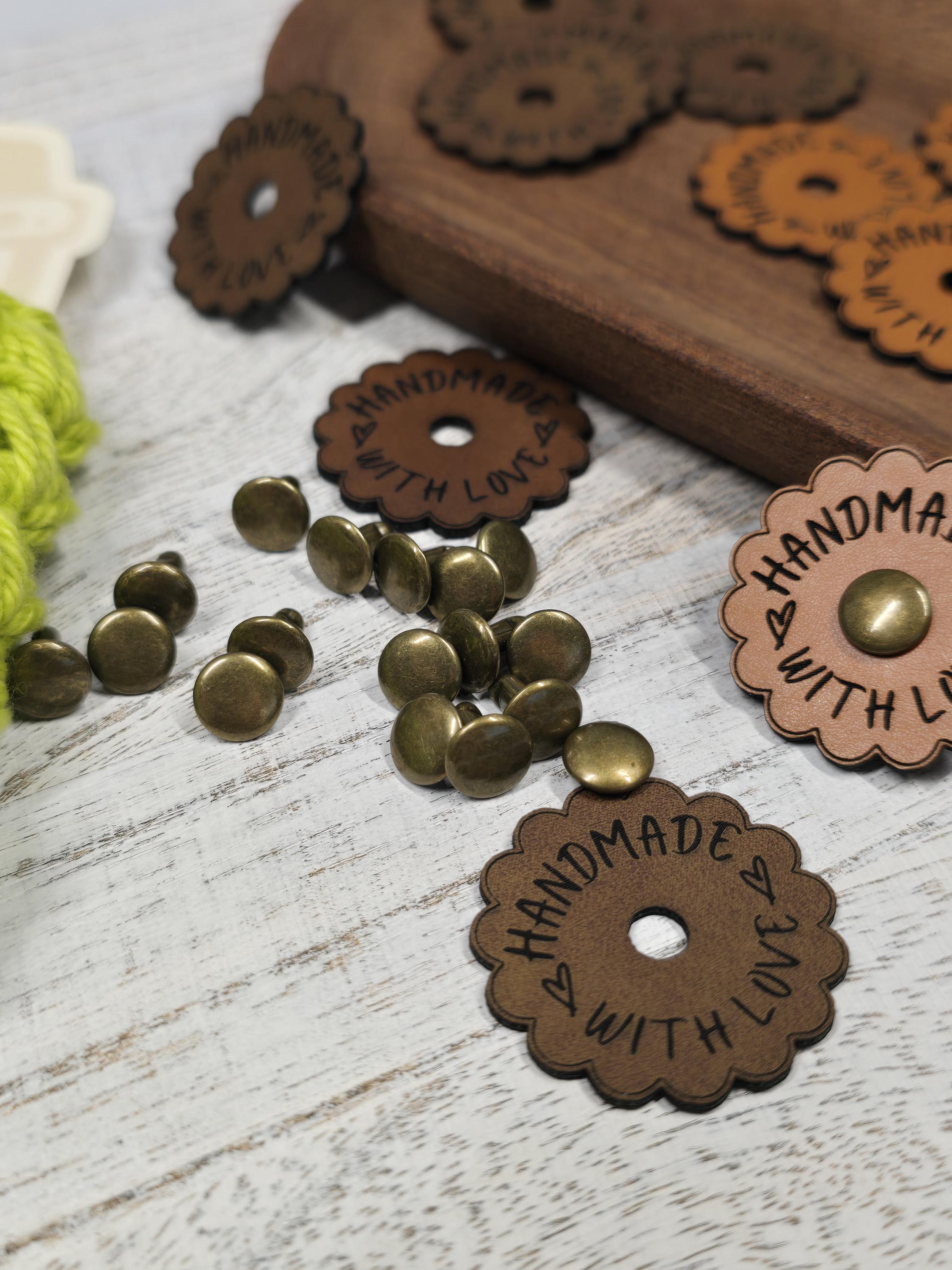 15 Faux Leather Scalloped Tags: Handmade With Love, Rivets Included - Thumbnail 3