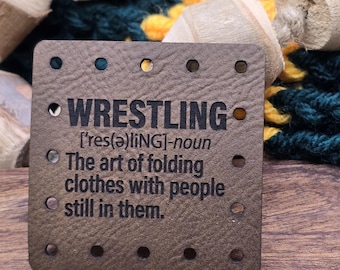 Wrestling Faux Leather Patches Crochet Beanies ~ Cozies ~ Ear warmers ~ Market Bags ~ Knit Hats Book Covers! The art of folding clothes