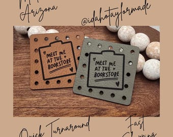 Meet Me At The Bookstore Faux Leather Patch:  Book Reading Theme Sew-On Patches (3 Sizes)