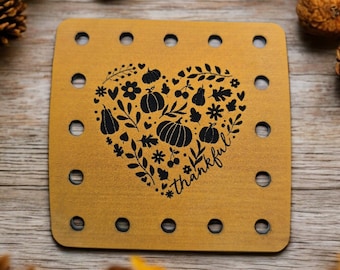 Thankful Heart, Pumpkin, Leaves Faux Leather Patch!  Crochet! Knitting! Patches! Beanie Patch! Cozy Patch! Thanksgiving! Autumn! Fall!