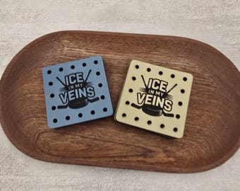 Ice In My Veins Faux Leather Patches Crochet Beanies ~ Cozies ~ Ear warmers ~ Knit Hats ~ Sports ~ Hockey