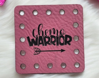 Chemo Warrior Vegan-Friendly Faux Leather! Knit Hat Patch! Crochet Patch! Cozy Patches! October Awareness! Ultrasuede!  Support! Cancer!