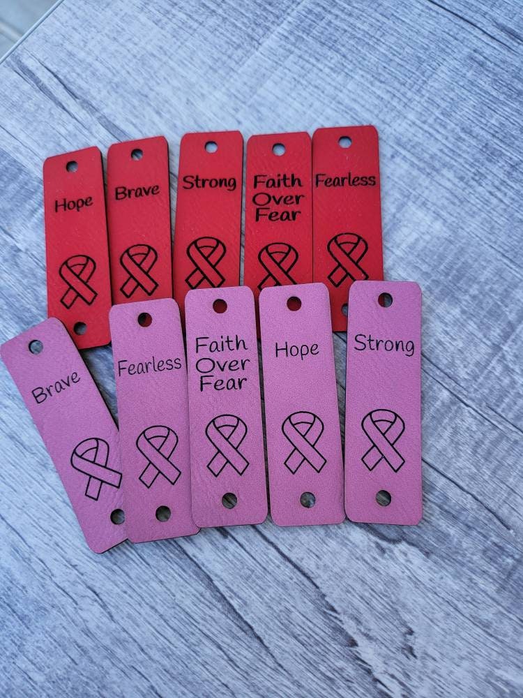 Cancer Awareness Faux Leather Tag: Ribbon Knit Hat Label Set