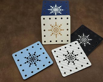 Faux Leather Snowflake2 Patches: Knit  Crochet Hat Embellishments