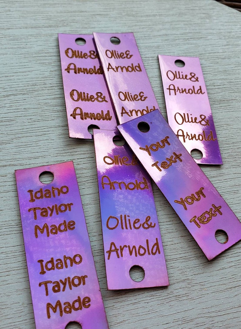 Rivets or No Rivets 20 Purple Holographic Faux Leather Crochet Head Wrap Tag .85 x 2.50 Your Text Knit Hat Tag! Beanie Product Tag