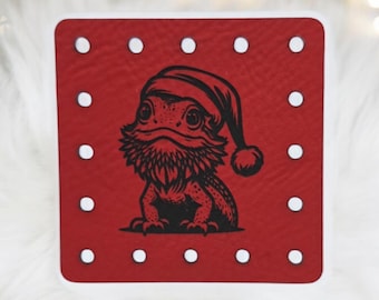 Bearded Dragon in Santa Hat PATCHES Faux Leather Patch!  Knit Hat Patch!  Crochet Beanie Patch!  Cup Cozy Patch! Holidays! Winter!