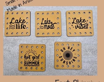 Lake Life, Mode, Vibes, Hot Girl Summer, Hey Sunshine, Faux Leather Engraved Patches | Sew-On Labels for Crochet | Set of 5