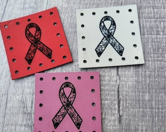 Mandala Ribbon  PATCHES Vegan Leather Patch!  Knit Hat Patch!  Crochet Beanie Patch!  Cup Cozy Patch!  Breast Cancer!  Support!  Awareness!