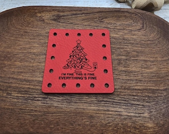 I'm Fine This is Fine Everything Fine Christmas tree tangle lights Faux Leather Patches Crochet Beanies ~ Cozies ~ Ear warmers ~ Knit Hats