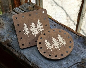 Skinny Pine Tree Faux Leather Patches ~ Beanie, Hat, Cozy, Bag tag ~ Boho Chic for Crochet & Knit ~ Accessory Patches ~ Crochet Supplies ~