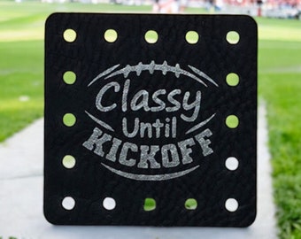 Classy Until Kickoff Football Faux Leather Patch! Crochet! Knitting! Sports! Cup Cozy Patch! Beanie Patch! Game Night!