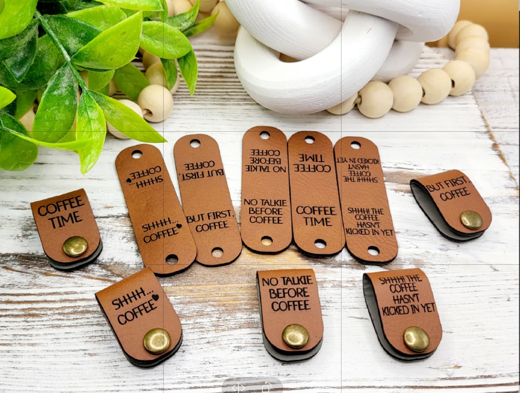 Coffee Cup Cozy Labels: Faux Leather Tags with Rivets - Thumbnail 5