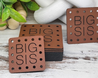 BIG SIS  Crochet Beanie Patch! Knit Hat Patch! Faux Leather! Ultrasuede! 3 Sizes! Boho Patch! Patch for Handmade Items! Family Patches!