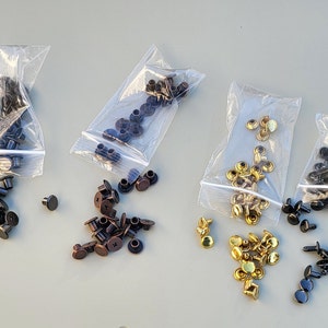 Set of 20 Rivets or Screws Your choice of gold, gunmetal, or antique brass.