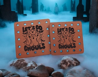 Let's Go Ghouls Ghosts Faux Leather Patch!  Crochet! Knitting! Patches! Beanie Patch! Product tags! Halloween! Cute!