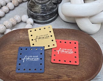 America 1776 - 2026  Faux Leather Patches Crochet Beanies ~ Cozies ~ Ear warmers ~ Knit Hats