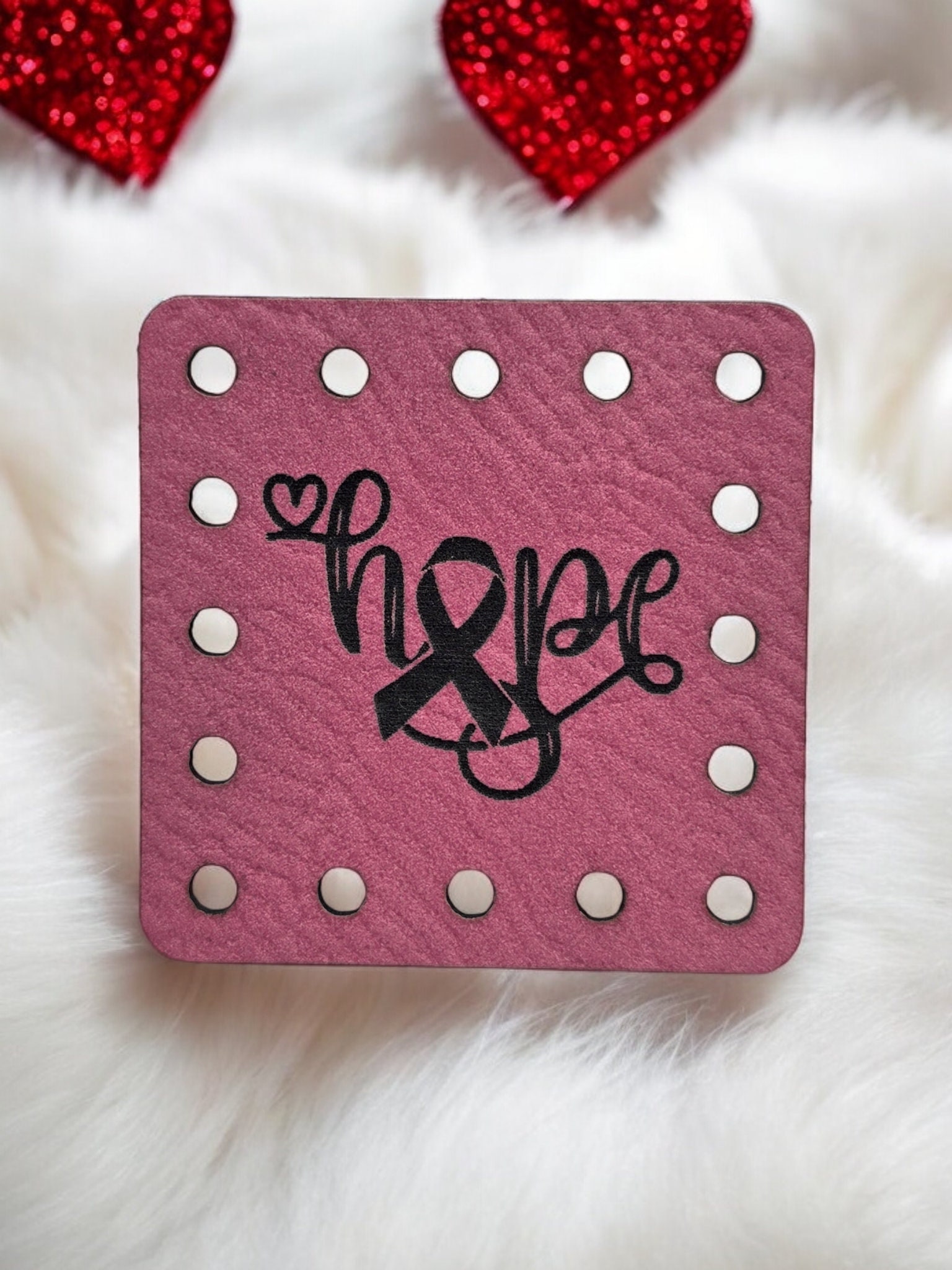 Breast Cancer Awareness Faux Leather Patch: Hope Ribbon Sew-On Tag - Thumbnail 4