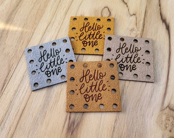 HELLO little ONE faux leather or ultrasuede patches!  Crochet Beanie Patch! Knit Hat Patch!  Cup Cozy Patches! Baby Hat Patches!  Boho Baby!