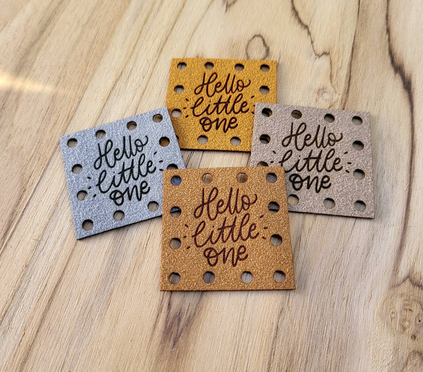 HELLO little ONE faux leather or ultrasuede patches!  Crochet Beanie Patch! Knit Hat Patch!  Cup Cozy Patches! Baby Hat Patches!  Boho Baby!