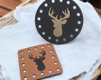Deer Silhouette Head vegan leather or Ultrasuede Patch!  Blanket Patches! Knit Hat Patch! Crochet Beanie Patch! Cup Cozy Patches! BOHO!