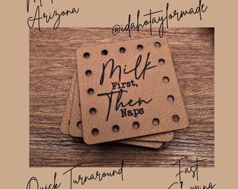 Milk First, Then Naps Faux Leather Patch:  Baby Theme Sew-On Patches (3 Sizes) Crochet or Knit Baby Beanie Patch.