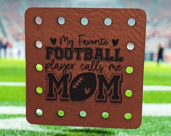 My Favorite Football Player Calls Me Mom Faux Leather Patch! Retro Woman Crochet! Knitting! Cup Cozy Patch! Beanie Patch! Ear Warmer Patch!