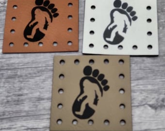 Bigfoot in Foot Faux Leather Patch!  Mason Jar Cozy!  Coffee Cup Cozy Patches!  Knit Patch!  Crochet Patch! Beanie Patch! Hat Patch!