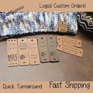 Custom Faux Leather Fold Over Tags: Knit & Crochet Logo Labels (0.85" x 2.50")