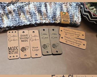 Custom Faux Leather Fold Over Tags: Knit & Crochet Logo Labels (0.85" x 2.50")
