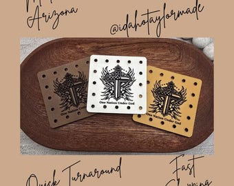 One Nation Under God Independence Day Patchwork  Faux Leather Patch: Sew-On Patch (3 Sizes) USA, America, Crochet, Knit, Cross,