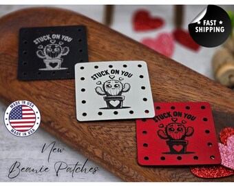 Stuck on You PATCHES Faux Leather Patch! Knit Hat Patch! Crochet Beanie Patch! Cup Cozy Patch! Valentine's Day! Cute! Cactus!