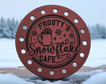 Snowflake Cafe Crochet Patch: Faux Leather Knit Hat Tag