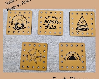 Happiness, Stay Wild Ocean Child, Sweet Summer, Wish Upon a Starfish, Happy, Faux Leather Engraved Patches | Sew-On Labels | Set of 5