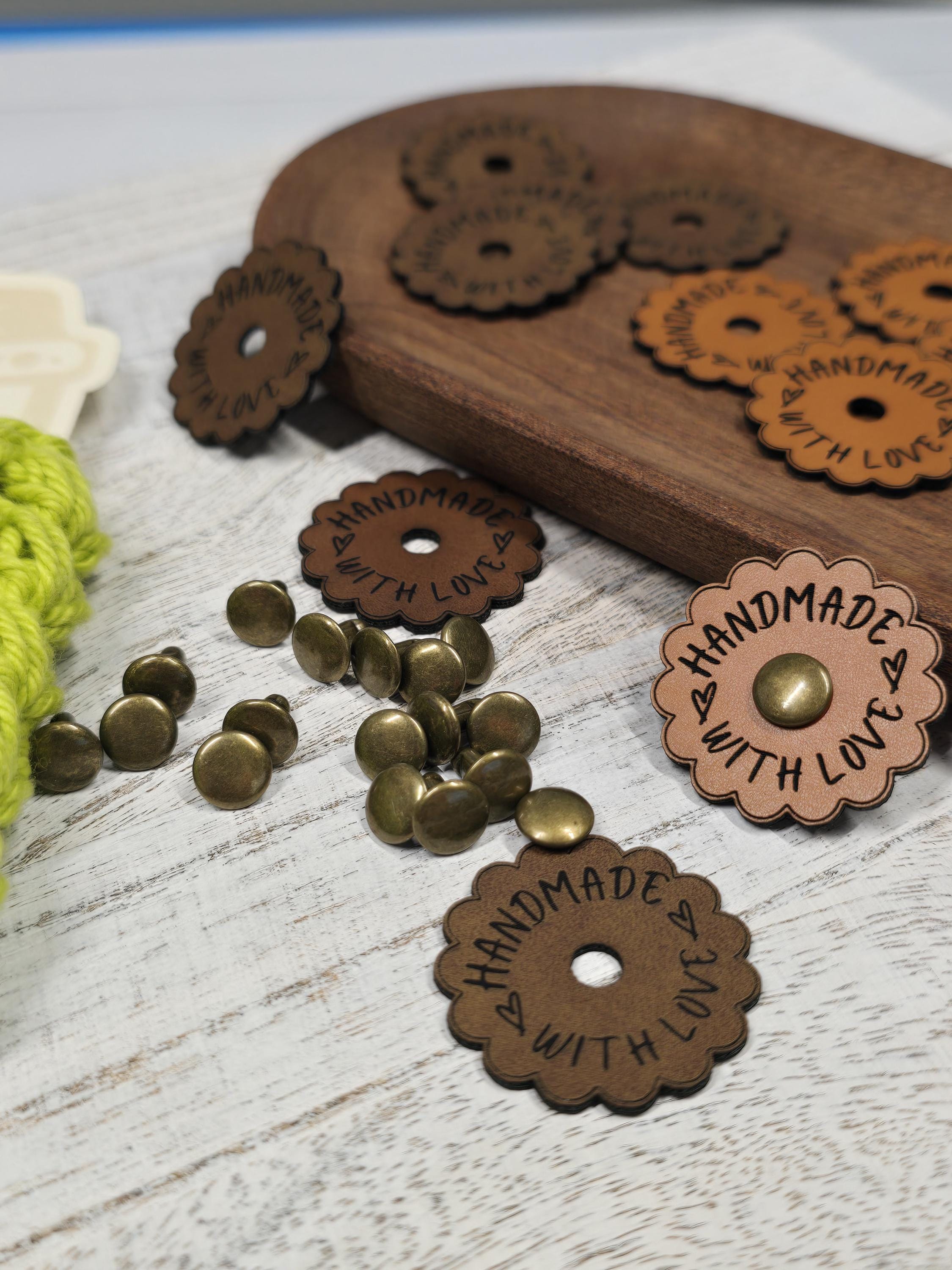 15 Faux Leather Scalloped Tags: Handmade With Love, Rivets Included - Thumbnail 4