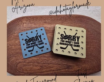 Sorry For What I Said During The Game Faux Leather Patches Crochet Beanies ~ Cozies ~ Ear warmers ~ Knit Hats ~ Sports ~ Hockey