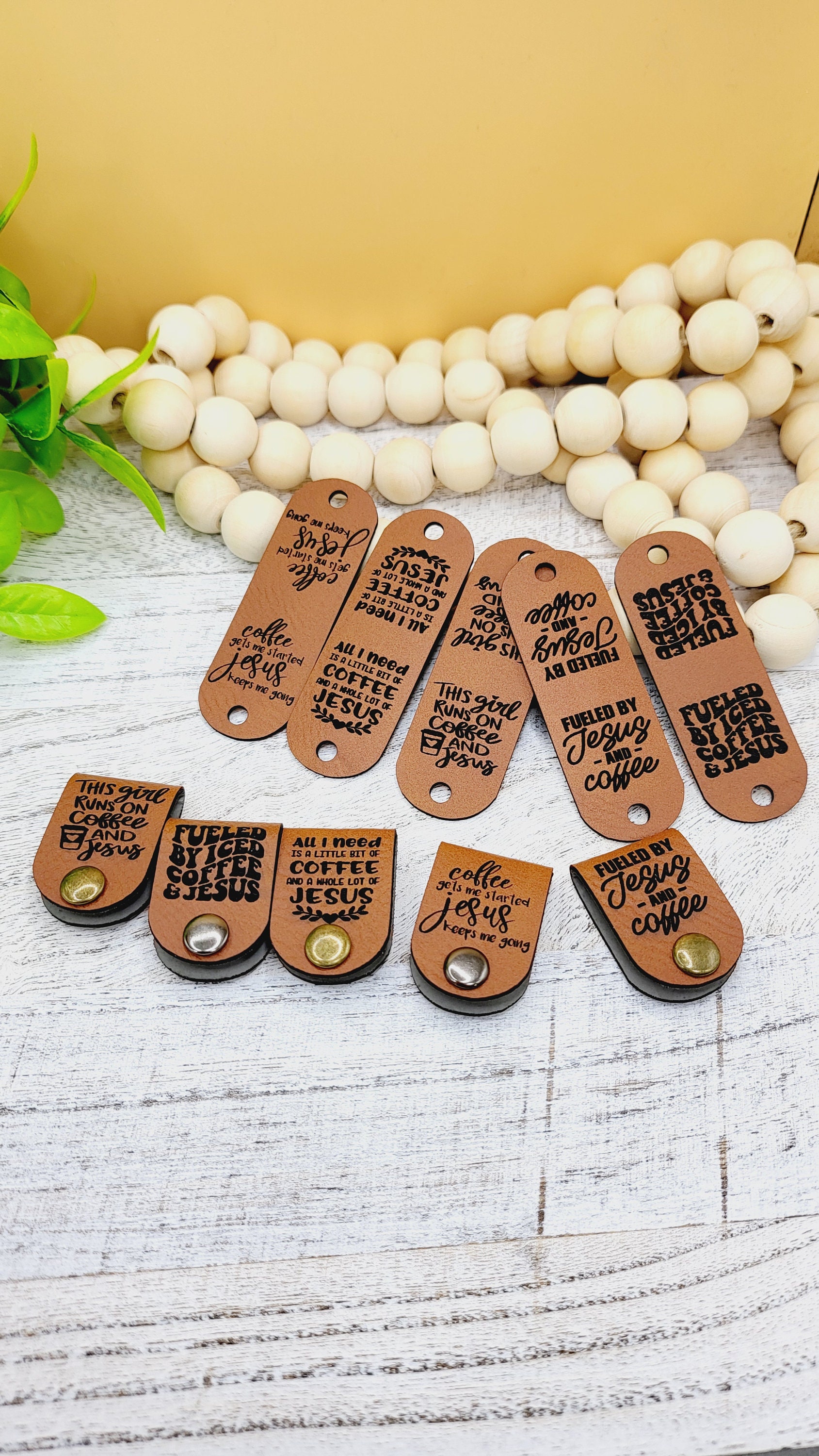 10 Jesus & Coffee Faux Leather Tags: Crochet Knit Label with Rivets - Thumbnail 4